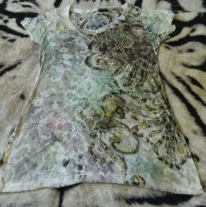 Daytrip Fleur de Lis Rhinestone Print Top
